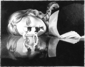 Mercedes Helnwein, "Cow with Reflection", Black Pencil on Paper, 2008